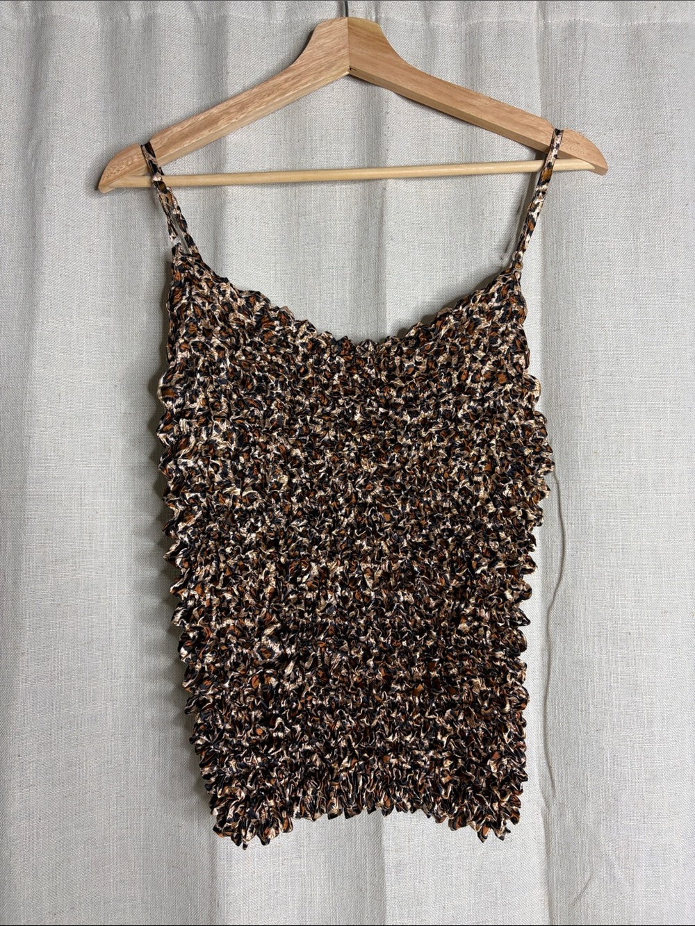Y2K Smocked Leopard-Print Spaghetti Strap Tank Top - Brown